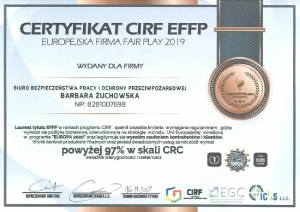 Certyfikat CIRF EFFP - Europejska Firma Fair Play 2019